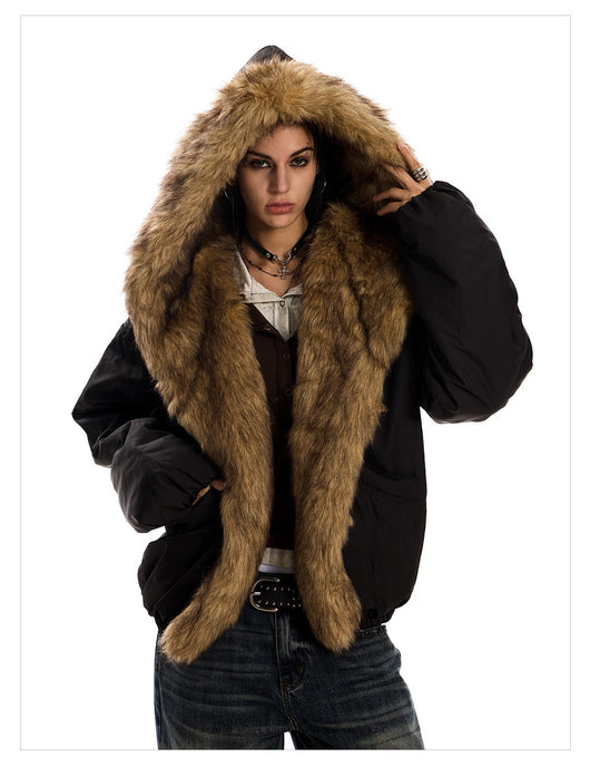 Parka Holgada con Capucha y Cuello de Pelaje para Mujer - Image 15