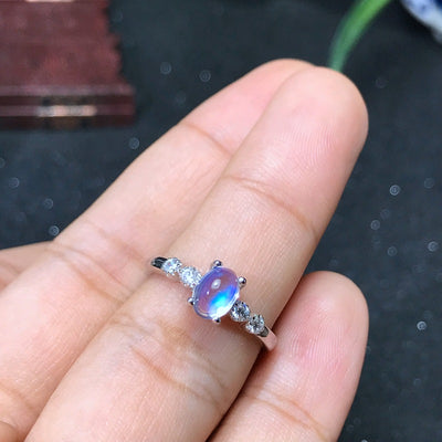 Anillo de Piedra de Luna Azul Plateado con Incrustaciones Naturales - Image 7