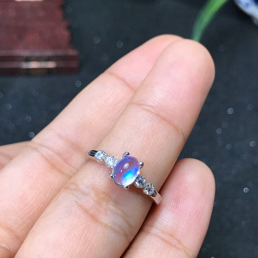 Anillo de Piedra de Luna Azul Plateado con Incrustaciones Naturales - Image 7