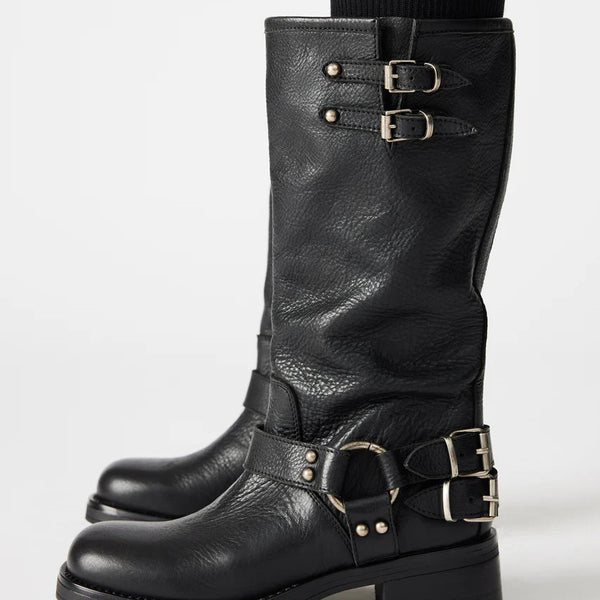 Botas Altas con Hebilla de Punta Redonda