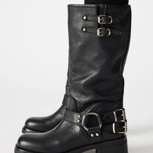 Botas Altas con Hebilla de Punta Redonda