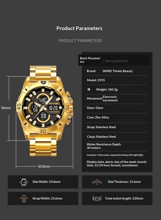 Reloj Cronógrafo Deportivo Electrónico para Hombre con Correa de Acero - Image 7