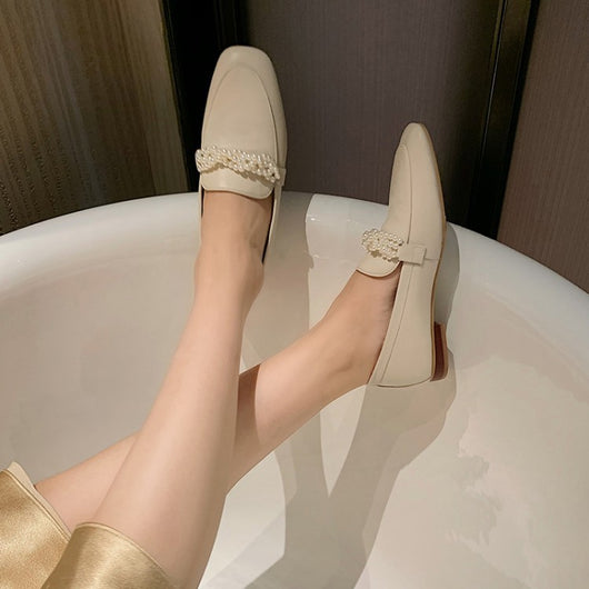 Zapatos Planos Retro Franceses con Perlas para Mujer - Image 2