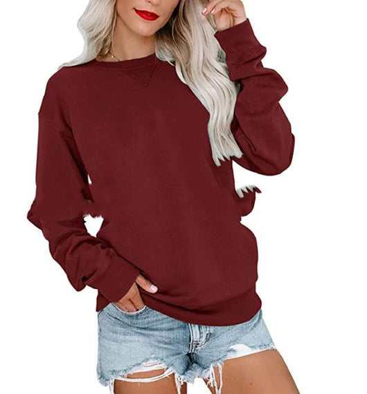 Sudadera Suelta de Color Liso con Cuello Redondo para Mujer - Image 2