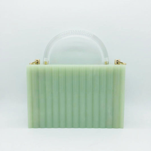 Bolso Clutch Cuadrado Pequeño con Rayas Verticales y Asa Transparente - Image 3