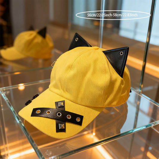 Gorra Y2K Retro Americana con Orejas de Gato y Visera Plana