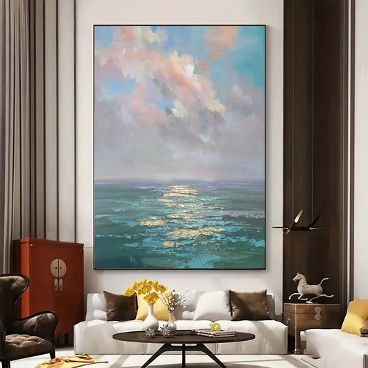 Cuadro Abstracto Óleo sobre Lienzo - Paisaje Marino Moderno sin Marco