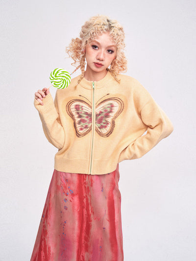 Cardigan Tejido con Estampado de Mariposas para Niña - Suéter Casual Holgado - Image 4