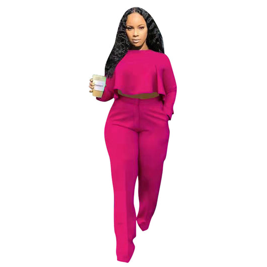 Conjunto de Dos Piezas: Blusa Hueca de Manga Larga y Pantalón Ancho de Cintura Alta - Image 8