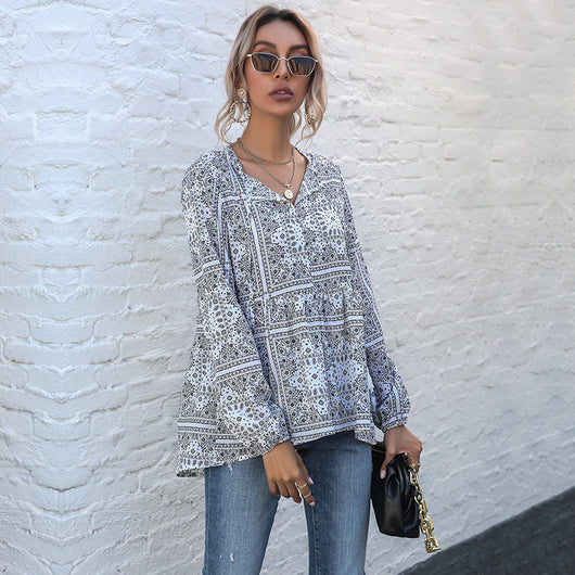 Blusa Larga de Gasa con Encaje y Fleco para Mujer - Image 11