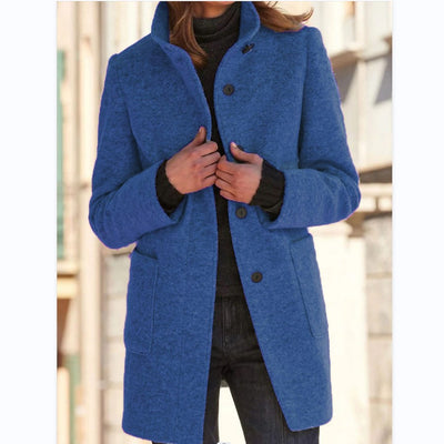 Abrigo de Lana con Cuello de Pie y Bolsillos - Casual para Otoño Invierno - Image 4