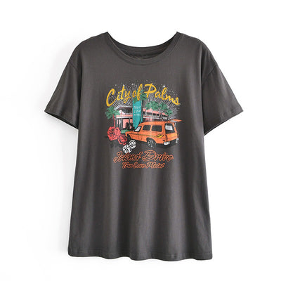 Playera Retro Americana Estampada de Manga Corta para Mujer - Image 9