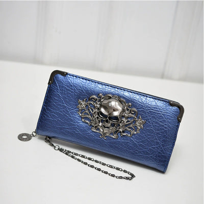 Billetera Larga para Mujer con Diseño Calavera y Flores - Cartera de Cuero PU con Cierre de Cremallera - Image 10