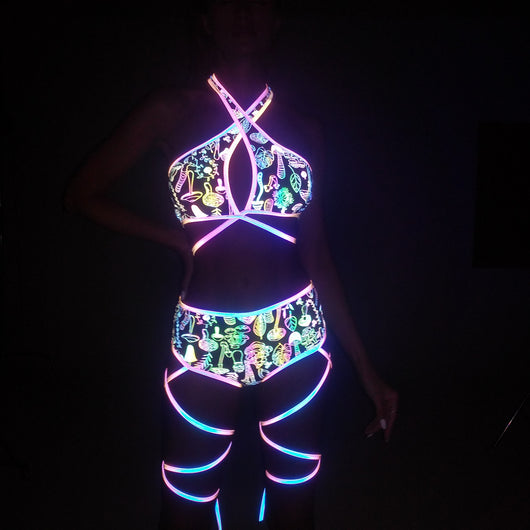 Traje de Baño Reflectante de Tres Piezas con Estampado Colorido para Mujer - Image 4