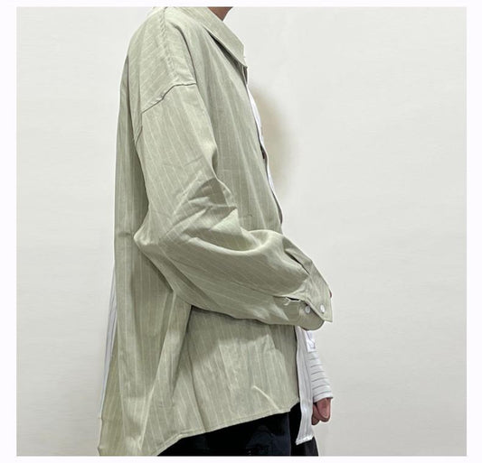 Camisa Holgada de Rayas y Patchwork para Hombre - Image 2