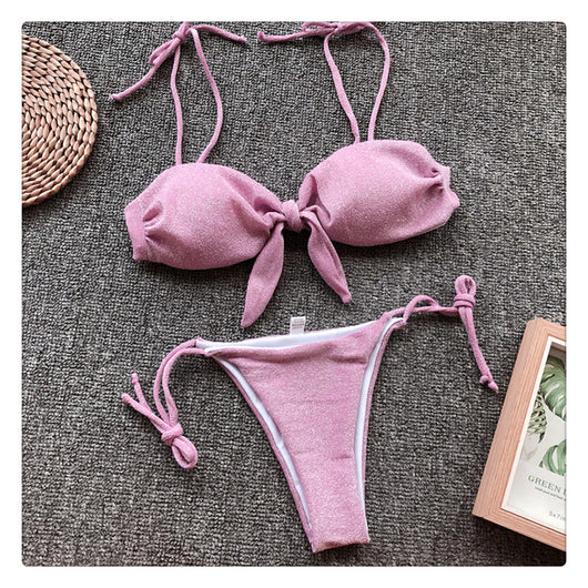 Bikini Bandage Morado Brillante con Diseño de Tres Puntos - Image 6