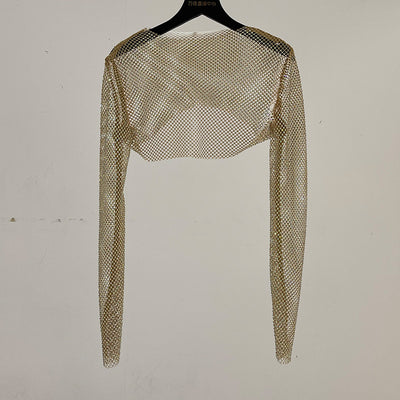 Blusa Brillante de Manga Larga con Cristales de Rhinestone Completos - Image 7