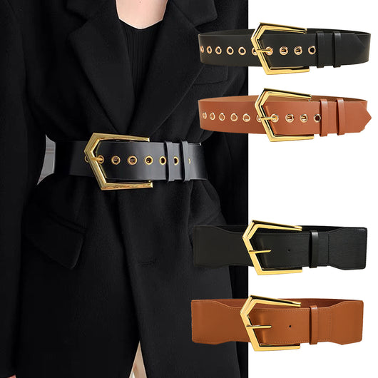 Cinturón Elástico Metálico Negro Ajustable - Accesorios de Moda para Abrigos y Faldas