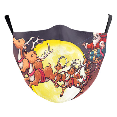 Red dust mask with a cartoon reindeer peeking out, surrounded by white snowflakes and sparkling stars. - Image 29