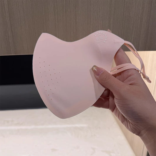 Light pink ice silk sun protection mask with ear loops and neck coverage, featuring small ventilation holes. - Image 59