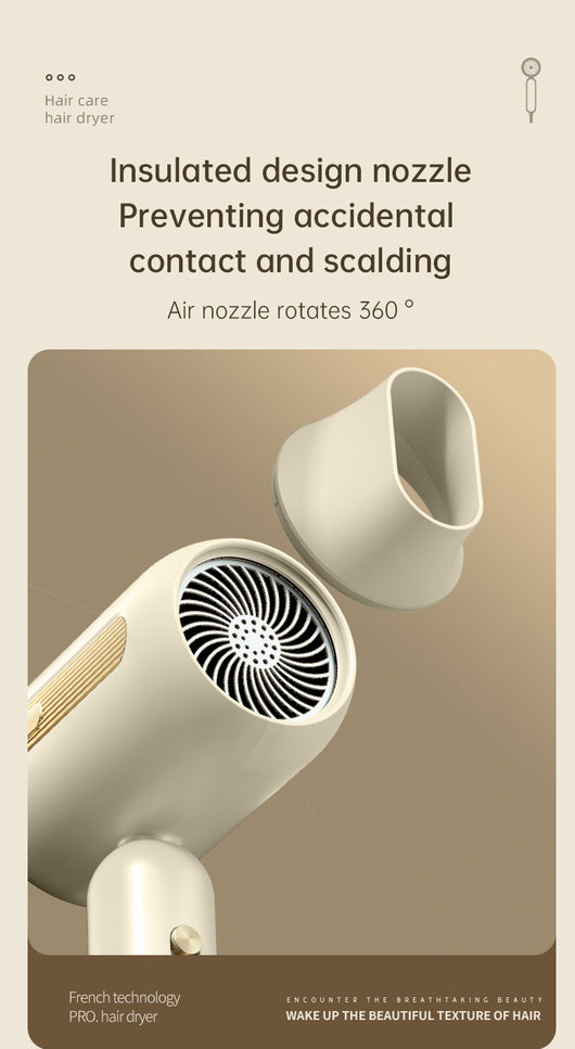 Beige 1200W hair dryer with a minimalist design, featuring a 360-degree rotating air collector nozzle and a US 110V plug. - Image 33