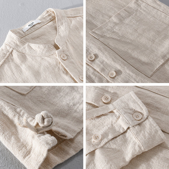 Camisa Abrigo Estilo Retro con Cuello Mao y Botones de Nudo Chino