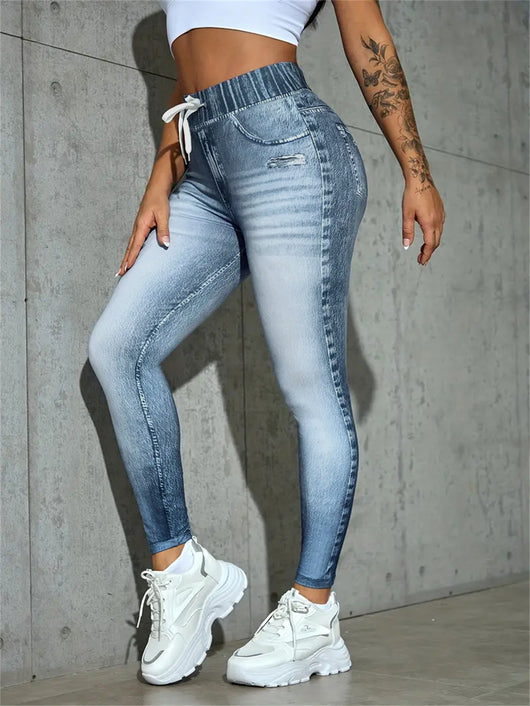 Pantalones Estampados de Cintura Alta con Cordón Europeos y Americanos - Image 5