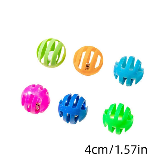 Six colorful plastic bell mesh hollow cat teasing balls in orange, green, red, purple, and pink, each 4cm. - Image 10