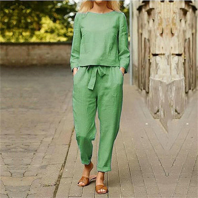 Traje Casual de Algodón y Lino para Mujer - Conjunto de Dos Piezas - Image 4