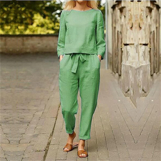 Traje Casual de Algodón y Lino para Mujer - Conjunto de Dos Piezas - Image 4