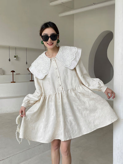 Vestido Jacquard con Cuello Doble de Encaje - Image 9