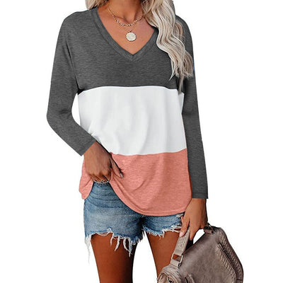 Blusa de Manga Larga con Cuello en V y Diseño Patchwork - Image 13