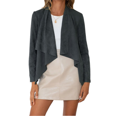 Chaqueta Casual de Terciopelo Gamuza Sintética con Solapa Temperamento - Image 4