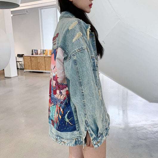 Chaqueta Denim para Parejas con Parche Dinosaurio Estilo Europeo y Americano - Image 13