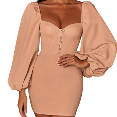 Vestido Elegante de Chifón con Manga Larga y Falda Ajustada - Image 13