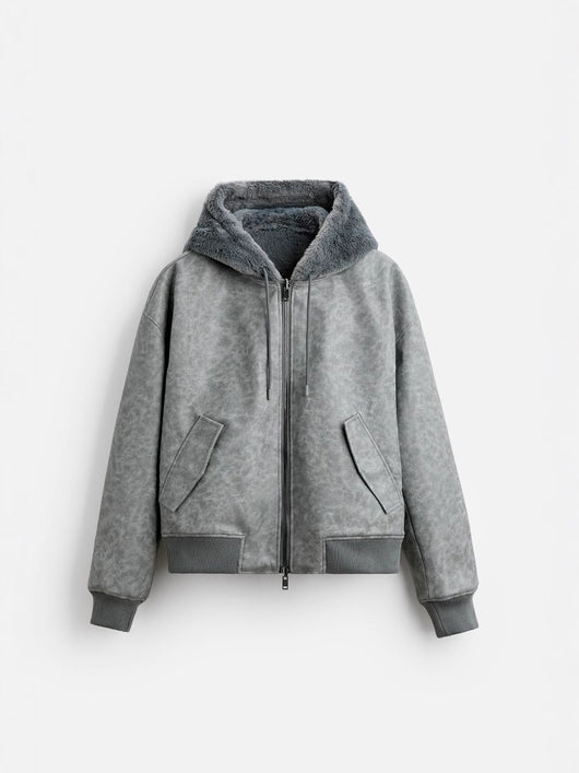 Chaqueta Bomber Reversible con Capucha de Cuero Sintético para Hombre - Image 4
