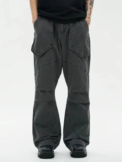 Pantalones Sueltos Efecto Lavado Negro con Bolsillos Grandes y Bota Acampanada - Image 3