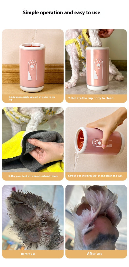 Light blue pet foot washing cup with a white paw print design, ribbed texture, and smooth base. - Image 34