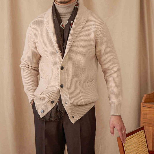 Cardigan Tejido de Cuello Verde Estilo Retro Cálido y Casual