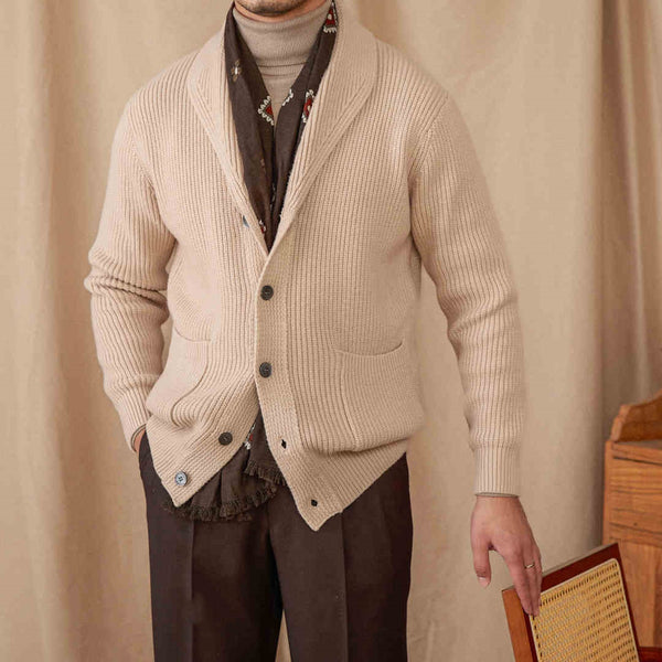 Cardigan Tejido de Cuello Verde Estilo Retro Cálido y Casual