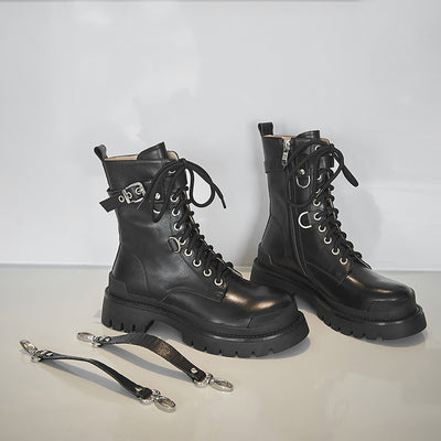 Botas Martin de Cuero Genuino Estilo Británico con Suela Gruesa para Mujer - Image 14