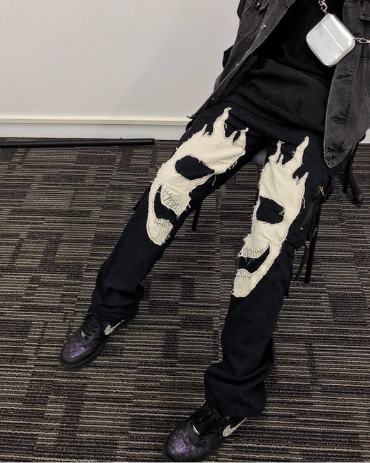 Pantalones Skull con Múltiples Bolsillos y Cierre - Estilo Urbano Holgado - Image 9
