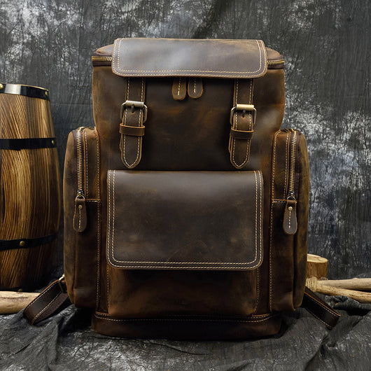 Mochila Multifuncional de Cuero Crazy Horse Retro para Hombre y Estudiantes - Image 30