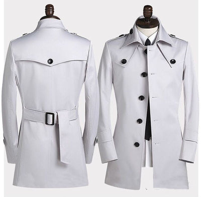 Abrigo Trench Coreano Slim Entallado de Largo Medio para Hombre - Image 8
