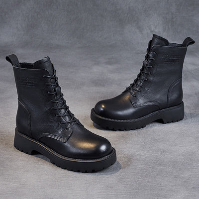 Botines de Cuero Suave para Mujer con Tacón Robusto y Forro de Felpa - Image 4