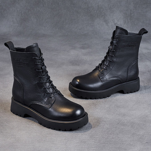 Botines de Cuero Suave para Mujer con Tacón Robusto y Forro de Felpa - Image 4
