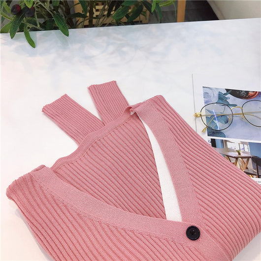 Cardigan Tejido Falsa Dos Piezas Mujer Cuello V Manga Larga - Image 53