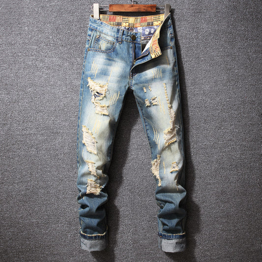 Jeans Rotos Estilo Hong Kong Corte Holgado Casual Americano