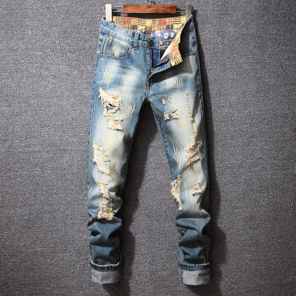 Jeans Rotos Estilo Hong Kong Corte Holgado Casual Americano