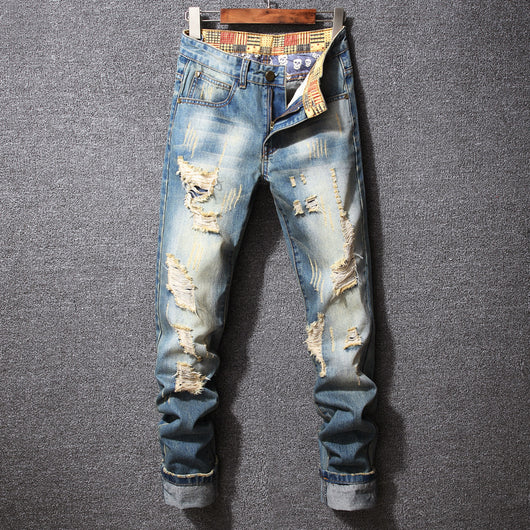 Jeans Rotos Estilo Hong Kong Corte Holgado Casual Americano